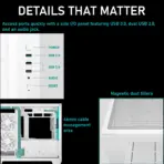 DeepCool CG330 3F WH Panoramic Micro-ATX Case, Dual-Chamber Airflow, 3 ARGB Build-in Fans, 410mm GPU Support, 360mm Radiator Support, 46mm Cable Space, Tempered Glass, Compact High Airflow Design | WHITE - Image 7