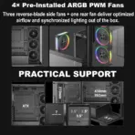 DeepCool CG580 4F V2 ATX Case with 270 Degree Tempered Glass, 4 ARGB Build-in Fans, 360mm Radiator Support, 410mm GPU Support, Type C, Single Chamber, 33mm Cable Management | BLACK - Image 3