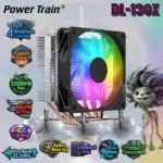 Power Train DL-130X RGB CPU Air Cooler with 4 Heatpipes, Copper Base, 2200RPM, 65CFM, Hydro Bearing, 22.5dBA Low Noise, Intel LGA1700 115X 1200, Compact 90mm RGB Fan | BLACK