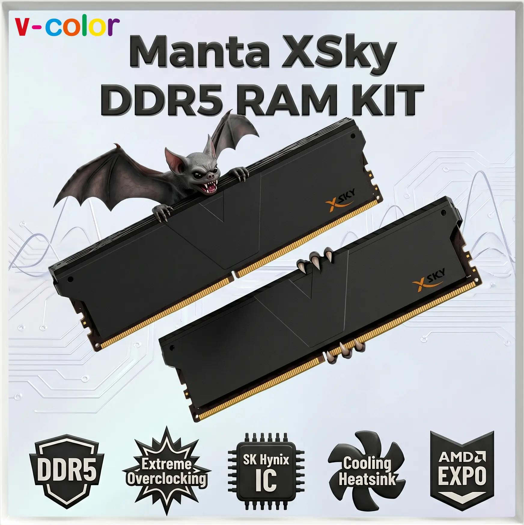 IMG_6a143928a9a60-2.webp V-COLOR Manta XSky DDR5 32GB RAM Kit (2x16GB) 6400MHz CL32 1.40V SK Hynix Original IC Gaming Desktop Memory Module for AMD EXPO | BLACK ~ TMXSAO1664832KKK - Image 1