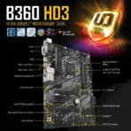 GIGABYTE B360 HD3 ATX DDR4 Motherboard, LGA1151, For 9th/8th Gen Intel, 4 x DDR4 DIMMs 64GB, Dual M.2, USB 3.1 Gen2, HDMI, RGB Fusion, Gaming LAN | Rev. 1.0 ~ REFURBISHED  - Image 2