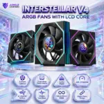 Jungle Leopard Interstellar V4 3-Pack 120mm ARGB Case Fans with LCD Core , 4-Pin PWM, Infinity Mirror, Daisy Chain, 61.54CFM, 29dBA, 600–2100RPM | BLACK ~ FORWARD 