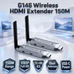 G146 Wireless HDMI Extender 150M, Full HD 1080P Transmitter & Receiver Kit With Dual Antennas, HDMI Connectivity, USB-C Power Ports and Durable Plastic Housing for Computer and HDTV