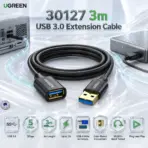 UGREEN 3 meters USB 3.0 Extension Cable, USB-A Male to Female, 5Gbps Data Transfer, Up to 2A Charging, Gold-Plated Connectors, Plug-and-Play | 30127 Black 