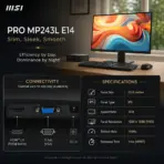 MSI PRO MP243L E14 23.8-Inch FHD 144Hz IPS Business Monitor, 1ms MPRT, HDR Ready, AMD FreeSync, PerfectEdge, EyesErgo, HDMI, VGA, VESA Mount & MSI Power Link - Image 10