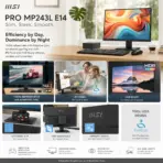 MSI PRO MP243L E14 23.8-Inch FHD 144Hz IPS Business Monitor, 1ms MPRT, HDR Ready, AMD FreeSync, PerfectEdge, EyesErgo, HDMI, VGA, VESA Mount & MSI Power Link - Image 2