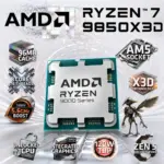 AMD Ryzen 7 9850X3D AM5 Desktop Processor, 8 Cores 16 Threads, Up To 5.6GHz Boost, 96MB Cache, DDR5 256GB Support, PCIe 5.0, Integrated Radeon Graphics, Unlocked TRAY CPU