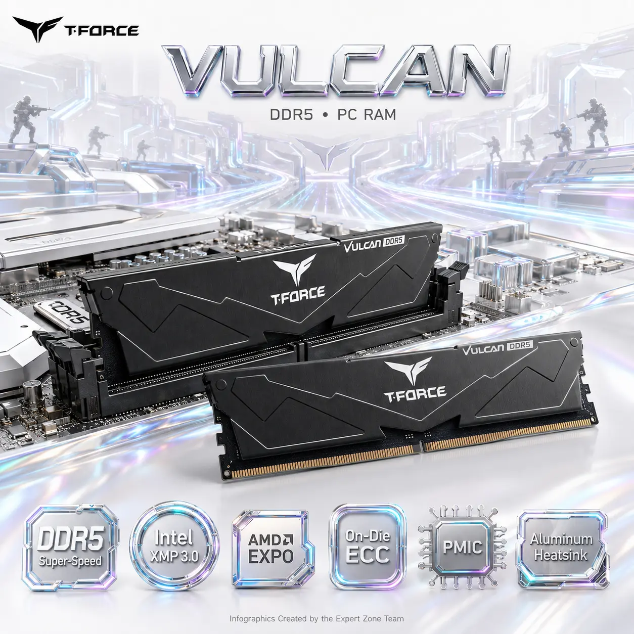 IMG_6a708b6e89fbd-1.webp TEAMGROUP T-FORCE VULCAN 32GB DDR5 RAM Kit (2x16GB) 6000MHz (PC5-48000) CL38 1.35V , Intel XMP 3.0 & AMD Expo Compatible , Aluminum Heatsink | BLACK ● PULL OUT - Image 1
