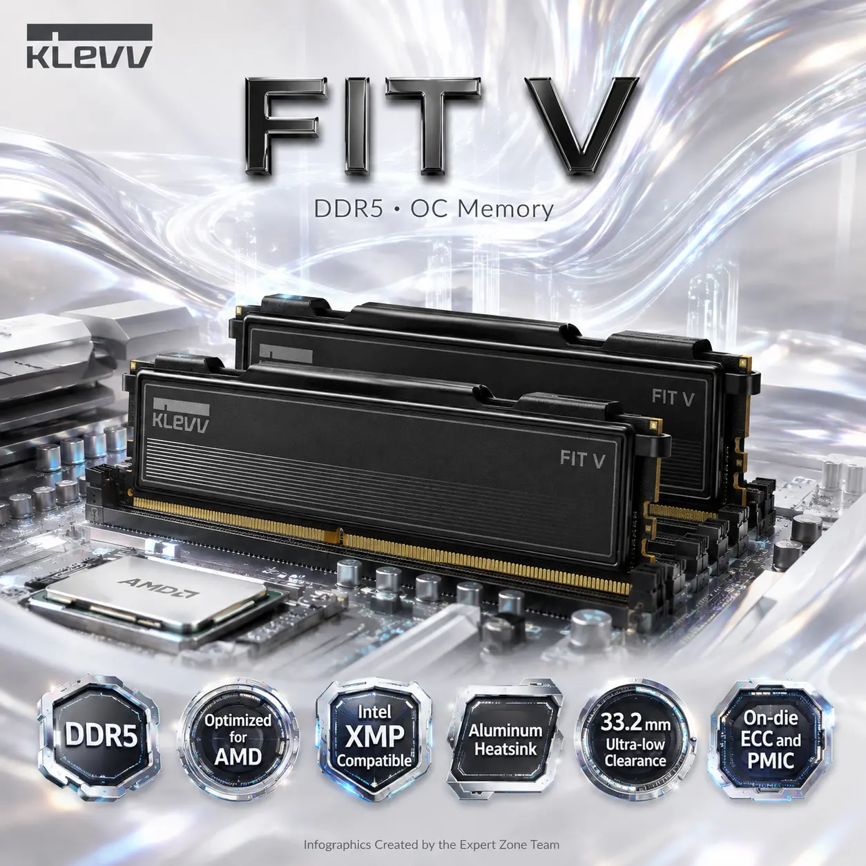 IMG_6a7093e6c0a01-1.webp KLEVV FIT V DDR5 32GB (2x16GB) 5600MHz CL30 SK Hynix A-Die 1.25V OC Gaming Desktop RAM Memory, XMP 3.0 Compatible / Optimized for AMD Expo , Aluminum Heatsink | BLACK (KD5AGU880-56K300L) - Image 1