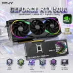PNY GeForce RTX 5080 16GB GDDR7 ARGB Overclocked GPU With Triple Fan Cooling, DLSS 4, Ray Tracing, PCIe 5.0, 10,752 CUDA, 2775 MHz Boost, DisplayPort 2.1, 4K 480Hz Or 8K 165Hz Output | VCG508016TFXXPB1-O