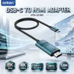 ONTEN OTN-UC982 USB-C to HDMI Adapter 8K 60Hz, Thunderbolt 3 Input, HDTV Male Output, Supports 8K@60Hz and 4K@120Hz, 1.8M Cable