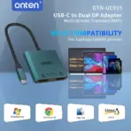 ONTEN OTN-UC915 USB-C to Dual DP Adapter with USB-C Uplink, Dual DisplayPort Outputs, 4K@60Hz Resolution Support and Multi-Stream Transport (MST) - Image 3