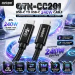 ONTEN OTN-CC201 USB-C to USB-C PD 240W Super Fast Charging Data Cable 1M – Aluminum Alloy Connectors With Durable Nylon Braided Cable