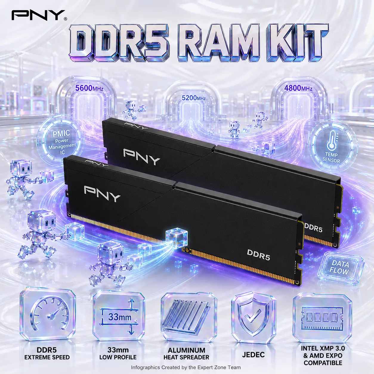 IMG_6a86b43ee8ff4.webp PNY DDR5 32GB RAM Kit (2×16GB) 5600MHz CL46 Low Profile Desktop Memory – 1.1V (PC5-44800), Aluminum Heat Spreader, JEDEC , Intel XMP 3.0 & AMD EXPO Compatible | MD32GK2D5560046XRW - Image 1