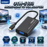 ONTEN OTN-5133 Micro HDMI to VGA Adapter with Built-In Conversion Chip, Micro HDMI Male to VGA Female Converter with Integrated Cable for Compatible Displays