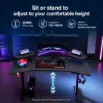 Schrapnel Gradus RGB Electric Adjustable Gaming Desk, 160cm Width Carbon Fiber/Wood Sit-Stand Computer Table with 72–117cm Lift, USB Socket, Cup Holder, Hook & 3 Memory Presets | BLACK - Image 4