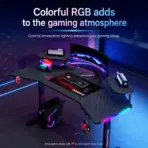 Schrapnel Gradus RGB Electric Adjustable Gaming Desk, 160cm Width Carbon Fiber/Wood Sit-Stand Computer Table with 72–117cm Lift, USB Socket, Cup Holder, Hook & 3 Memory Presets | BLACK - Image 8