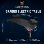 Schrapnel Gradus RGB Electric Adjustable Gaming Desk, 160cm Width Carbon Fiber/Wood Sit-Stand Computer Table with 72–117cm Lift, USB Socket, Cup Holder, Hook & 3 Memory Presets | BLACK - Image 2