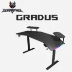 Schrapnel Gradus RGB Electric Adjustable Gaming Desk, 160cm Width Carbon Fiber/Wood Sit-Stand Computer Table with 72–117cm Lift, USB Socket, Cup Holder, Hook & 3 Memory Presets | BLACK - Image 13