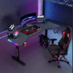 Schrapnel Gradus RGB Electric Adjustable Gaming Desk, 160cm Width Carbon Fiber/Wood Sit-Stand Computer Table with 72–117cm Lift, USB Socket, Cup Holder, Hook & 3 Memory Presets | BLACK - Image 3