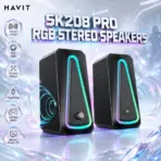 HAVIT GAMENOTE SK208 Pro RGB Stereo Computer Speakers – Compact Black Gaming Speaker Pair with Enhanced Stereo Sound, RGB Lighting, and Plug-and-Play Desktop Use