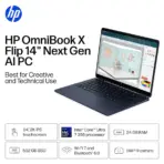 HP OmniBook X Flip NGAI: Core Ultra 7 355 | 24GB DDR5x ; 512GB NVMe | 14-inch 2K Touch IPS Display | Intel Graphics | Backlit Keyboard | Windows 11 | Atmospheric Blue ~ 14-KP0023DX - Image 4