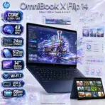 HP OmniBook X Flip NGAI: Core Ultra 7 355 | 24GB DDR5x ; 512GB NVMe | 14-inch 2K Touch IPS Display | Intel Graphics | Backlit Keyboard | Windows 11 | Atmospheric Blue ~ 14-KP0023DX