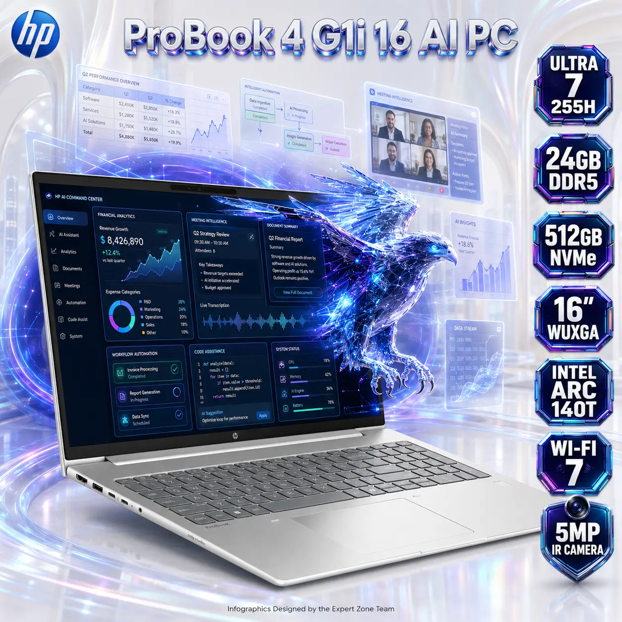 IMG_6a914d129228a.webp HP ProBook 4 G1i 16 AI PC: Intel® Core Ultra 7 255H | 24GB DDR5 RAM ; 512GB NVMe | 16-inch WUXGA IPS Display | Intel® Arc 140T GPU | DOS | Pike Silver ~ CA7X8ES - Image 1