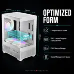 GAMDIAS AURA GC9M ELITE WH ARGB Micro-Tower Case – Panoramic Tempered Glass, 3×120mm ARGB Fans Pre-installed , Micro-ATX / Mini-ITX Support, 280mm GPU, 5V ARGB Sync | WHITE - Image 3