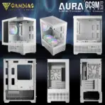 GAMDIAS AURA GC9M ELITE WH ARGB Micro-Tower Case – Panoramic Tempered Glass, 3×120mm ARGB Fans Pre-installed , Micro-ATX / Mini-ITX Support, 280mm GPU, 5V ARGB Sync | WHITE - Image 8