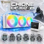 GAMDIAS CHIONE E4-360 V2 WH 360mm AIO Liquid Cooler, Dual Infinity-Mirror Digital Display, 3×120mm ARGB PWM Fans, 2200RPM, 81.81 CFM, 2600RPM Pump, LGA1851/1700, AM5/AM4, ARGB Sync | WHITE