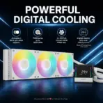 GAMDIAS CHIONE E4-360 V2 WH 360mm AIO Liquid Cooler, Dual Infinity-Mirror Digital Display, 3×120mm ARGB PWM Fans, 2200RPM, 81.81 CFM, 2600RPM Pump, LGA1851/1700, AM5/AM4, ARGB Sync | WHITE - Image 2