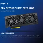 PNY GeForce RTX 5070 OC 12GB GDDR7 Overclocked GPU With Triple Fan Cooling & Stealth Mode , DLSS 4, Ray Tracing, PCIe 5.0, 6144 CUDA , 2587 MHz Boost, Blackwell Architecture, 4K/8K Ready, Metal Backplate, 250W TDP | BLACK - Image 2