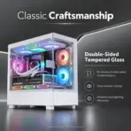 SNOWMAN CS050 M-ATX Case, Dual Tempered Glass, 3×120mm ARGB Built-in Fans, 9-Fan Cooling, 360mm Top AIO, 420mm GPU & 165mm CPU Cooler Support | WHITE - Image 3