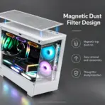 SNOWMAN CS050 M-ATX Case, Dual Tempered Glass, 3×120mm ARGB Built-in Fans, 9-Fan Cooling, 360mm Top AIO, 420mm GPU & 165mm CPU Cooler Support | WHITE - Image 4