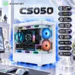 SNOWMAN CS050 M-ATX Case, Dual Tempered Glass, 3×120mm ARGB Built-in Fans, 9-Fan Cooling, 360mm Top AIO, 420mm GPU & 165mm CPU Cooler Support | WHITE