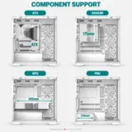 DeepCool CG580 4F V2 WH Panoramic ATX Gaming Case, 270° Tempered Glass, 4× ARGB PWM Fans, Dual 360mm Radiator Support, 410mm GPU, USB-C | WHITE - Image 8