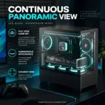 DeepCool CG380U 3F Curved Panoramic Micro-ATX Gaming Case, 3× ARGB Fans, 360mm Radiator, 410mm GPU, Rear-Connector Support, USB-C Gen2 | Black - Image 3