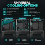 DeepCool CG380U 3F Curved Panoramic Micro-ATX Gaming Case, 3× ARGB Fans, 360mm Radiator, 410mm GPU, Rear-Connector Support, USB-C Gen2 | Black - Image 5