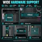 DeepCool CG380U 3F Curved Panoramic Micro-ATX Gaming Case, 3× ARGB Fans, 360mm Radiator, 410mm GPU, Rear-Connector Support, USB-C Gen2 | Black - Image 6