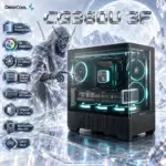 DeepCool CG380U 3F Curved Panoramic Micro-ATX Gaming Case, 3× ARGB Fans, 360mm Radiator, 410mm GPU, Rear-Connector Support, USB-C Gen2 | Black