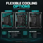 DeepCool CG590U 5F Curved-Glass ATX Gaming Case, 5× ARGB PWM Fans, Triple 360mm Radiator Support, 410mm GPU, Rear-Connector Support, USB-C Gen2 | BLACK - Image 4