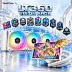 DeepCool LT360 VISION WH ARGB 360mm AIO Liquid Cooler, 4.5" IPS LCD, 90° Adjustable Display, 3400 RPM Gen 6 Pump, 3×120mm ARGB Fans, Intel/AMD | WHITE