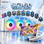 DeepCool LT360 VISION WH ARGB 360mm AIO Liquid Cooler, 4.5" IPS LCD, 90° Adjustable Display, 3400 RPM Gen 6 Pump, 3×120mm ARGB Fans, Intel/AMD | WHITE