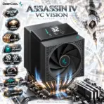 DeepCool ASSASSIN IV VC VISION 300W Dual-Tower Digital CPU Cooler, Vapor Chamber, 7 Heatpipes, Digital Display, 140mm + 120mm FDB PWM Fans, LGA1851/AM5 | BLACK