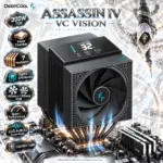 DeepCool ASSASSIN IV VC VISION 300W Dual-Tower Digital CPU Cooler, Vapor Chamber, 7 Heatpipes, Digital Display, 140mm + 120mm FDB PWM Fans, LGA1851/AM5 | BLACK