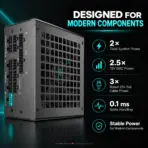 GamerStorm  by DeepCool PQ1000G 1000W ATX 3.1 Fully Modular PSU, 80 PLUS Gold, Cybenetics Platinum, PCIe 5.1 600W 12V-2x6, Japanese Capacitors, 120mm FDB | BLACK - Image 5