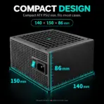 GamerStorm  by DeepCool PQ1000G 1000W ATX 3.1 Fully Modular PSU, 80 PLUS Gold, Cybenetics Platinum, PCIe 5.1 600W 12V-2x6, Japanese Capacitors, 120mm FDB | BLACK - Image 6