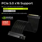TRYX String PCIe 5.0 x16 Riser Cable 300mm – 128GB/s Bandwidth, RTX 50/RX 9000 Optimized, Gold-Plated Connectors, EMI Shielding & 6-Layer PCB | BLACK  - Image 4