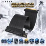 TRYX String PCIe 5.0 x16 Riser Cable 300mm – 128GB/s Bandwidth, RTX 50/RX 9000 Optimized, Gold-Plated Connectors, EMI Shielding & 6-Layer PCB | BLACK 